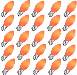 25 Pack C7 Christmas Replacement LED Bulbs Transparent Orange Light Xmas Lights for Outdoor Patio String Lights C7/E12 Candelabra Base 5 Watt