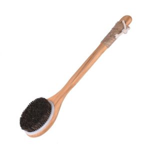 Bath Brushes Sponges Scrubbers Long Handle Horsehair Body Brush Perfect For Dry Skin Bath Shower Bamboo Rub Back Drop Delivery 20 Dhwvw