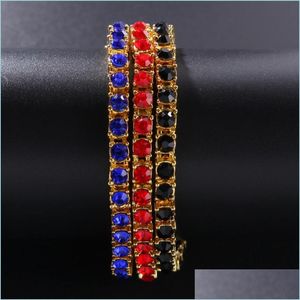 Tenis Erkekler Buzlu 1 Sıra Rhinestones Tenis Bilezik Hip Hop Fl Renkli Kırmızı Mavi Siyah Rhinestone Bangles 1152 B3 Bırak Delive DHVM3