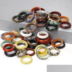 Largura do anel solitário 4-6 mm Anel de pedra de cristal natural Opal Colorf Ágatas conjunto para mulheres, homens, joias, entrega direta 2021 Otwbv