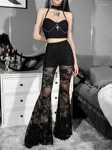 Women's Pants Gothic Style Women Gauze Mesh Female See-through Sexy Wide Leg Trousers Goth Night Club Wear Egirl Y2k Alt Clothing