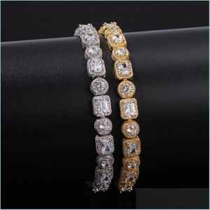 Tennis Men Square Round Mixed Diamonds Bracelet Bling Tenns Gold Sier 8"Inch 8Mm Simate Dimonds Bangles Braceles 983 Q2 Drop Deliver Dhgit