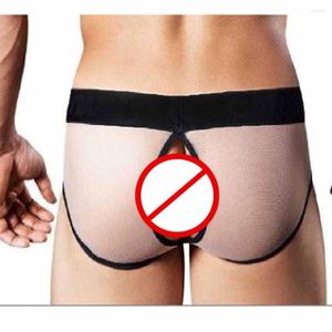 Underpants Mens Sexy Underwear Back Open Crotch Panties Hollow Out Exposed BuTriangle Briefs Fashion Net Yarn Penis Big Pouch