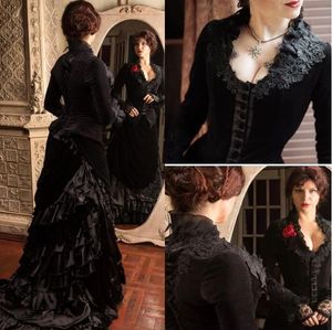 Veet Vintage 2023 Black Wedding Dresses Bridal Gown Long Sleeves Country High Neck Lace Applique Ruffles Sweep Train A Line Custom Made Vestido De Novia