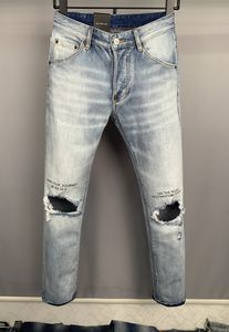 Tvättade denimbyxor jeans smala fit cool mens blå cool kille förstör jean 54