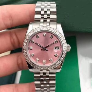 Orologio meccanico da donna in acciaio argento 316L quadrante 28/36 / 41mm con carica automatica di diamanti Movimento avanzato della Cina orologio di lusso con specchio zaffiro con superficie rosa