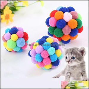 Cat Toys Pet Cat Toy Colorf Lovely Handmade Bells Bouncy Ball Interactive Perce for Fun and Entertainment Drop Delivery 2022 Home Gar Oty37