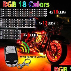 Motorrad-Beleuchtung, Motorrad-LED-Licht-Set, RGB-Mti-Farbakzent, leuchtende Neonstreifen mit Fernbedienung für Motorräder, Drop-Lieferung Dhlaz