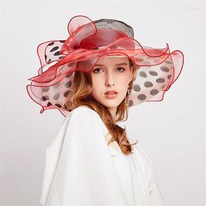 Wide Brim Hats Women Summer Hat Black Dot Pattern Ruffle Big Ladies Foldable Sun Beach Party Wedding Race Dress HatWide WideWide