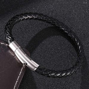 Bangle Classic Mens Jewellery Black Braided Leather Handmade Bracelet Men Stainless Steel Clasps Bracelets Bangles Male Jewelry Gifts