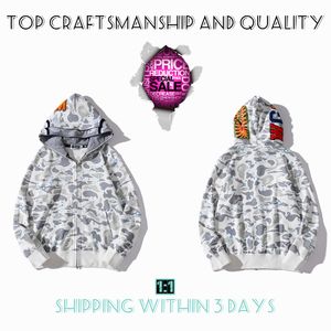 Top Craftsmanship Mens Hoodies Tiger Full Zip Jacket Designer Men Women Harajuku Stylist Shark Sweatshirt Fashion Co-Branding Camouflage Double Hoodys 4-13