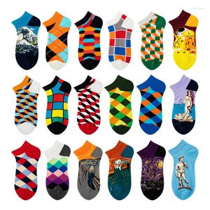 Men's Socks 2022 Product Cotton Low Cut Men's Personality Creative Diamond Plaid Shallow Mouth Women