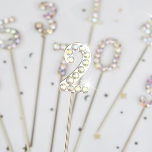 Festive Supplies 1PC Glitter Alloy Rhinestone Number Cake Topper Flags Digit 0-9 Baby Shower Happy Birthday Party Beauty Digital Cupcake