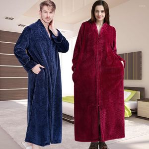 Men's Sleepwear Men Winter Thermal Plus Size Extra Long Thick Grid Flannel Bathrobe Mens Zipper Warm Bath Robe Dressing Gown Male Luxury