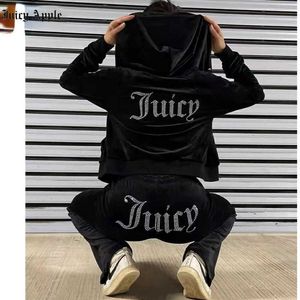 Juicy Apfel Frauen Tracksuits Velvet Sewing Suits Outfit zweiteilige Jogging -Set Velours Sweatshirt Hoodie Hosenanzug Damen Y2K