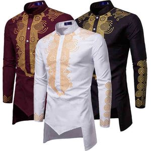 Mężczyźni moda Afryka odzieżowa T shirt długie pulloczy Afrykańskie ubrania Hip Hop szata Africaine Casual World Appar y220214