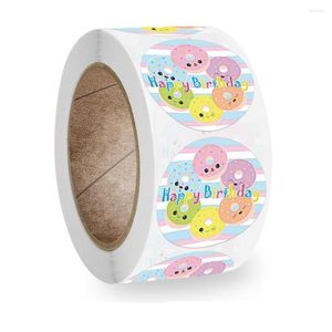 Presentförpackning 500 st 1 tum Happy Birthday Cartoon Donut Stickers for Children Baby Shower Party Bjud in kortdekorativ tätningsetikett