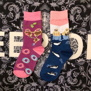 Men's Socks Adult Crew Cotton Socks Lovely Sloth Family Cute Otter Otters Couple Bank Beaver Penguin Doughnut Donuts Mister Donut Fashion T221011