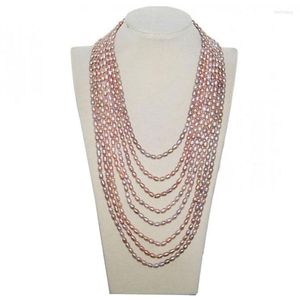 Pendant Necklaces 18-30 Inches Long Chain Natural Lavender Rice Shaped Freshwater Pearl Necklace