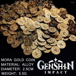 Brosches Genshin Impact Mora Gold Coin Plated Rollspeltillbeh￶r Rekvisita Game Treasure Box Metal Collection Present