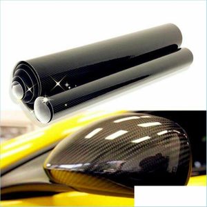 Car Stickers 10X152Cm 5D High Glossy Carbon Fiber Vinyl Film Car Styling Wrap Motorcycle Accessories Interior Drop Delivery 2022 Mobi Dhobx