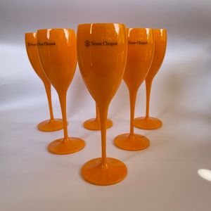 6 adet Turuncu Şarap Partisi Şampanya Kadehi Cam VCP Flüt Kadeh Champager Buz Emperyal Plastik Veuve Clicquot Bardaklar