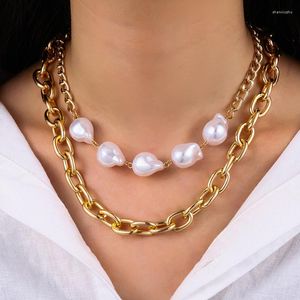 Kedjor Fashion Simulated Pearl Chain Halsband h￤ngsmycken f￶r kvinnor flickor vintage oregelbunden choker halsband smycken tillbeh￶r g￥va