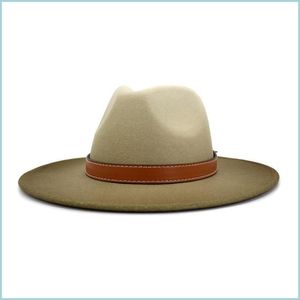 Geizige Krempe Hüte Filz Fedora Hüte Jazz Panama Cap Frauen Männer Farbverlauf Breite Krempe Hut Frau Mann Formale Herren Damen Top Caps Winter Mode Dhdst