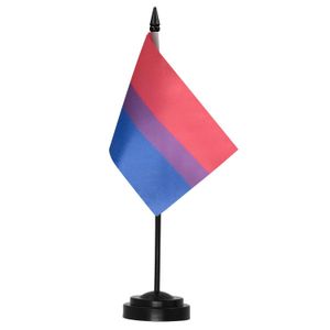 Баннерные флаги флаги баннера Bisexual Bi Pride Deluxe Desk Flag Set 6 x 4 -дюймовый миниатюрный рабочий стол с 12 сплошным полюсом яркого цвета и исчезания dhnec