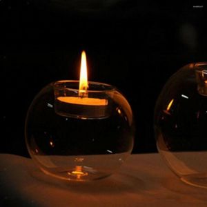 Titulares de vela 12pcs Clear Glass Tea Light Holder Shape Shape Candlestick Party Bar Bar KTV Home Church Decoration Bauble