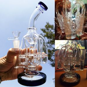 Glass Hosah Bongs med 5 Arms Chamber Recycler Perc vattenrör dab rig bubbler rökning shisha med 14 mm fog
