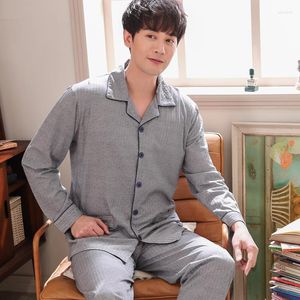 Men's Sleepwear Spring Knitted Cotton Men Pajamas Set Long Sleeve Turn-down Collar Cardigan Loose Plus Size 4XL Male Homewear Clothing