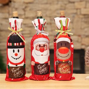 3pcs/conjunto Decora￧￵es de Natal Capa de vinho Bolsa de vinhos Banaming Snowman Snow Papai Noel Capinheiros de alces para casa Decora￧￣o de mesa de jantar de ano novo de Natal