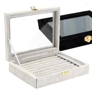 Jewelry Pouches Velvet Wooden Box Packaging Stotage Ring Display Tray Holder Compartments Organizer Jewellery