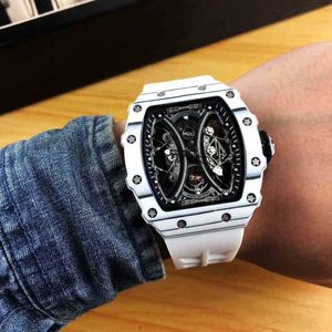 Business Leisure White Carbon Fiber Hollowed Out Full-automatic Mens Mechanical Watch Domineering Fashion Tide Personality Versatile