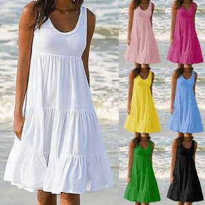 Vestido de dos piezas Smock Smock Dress Ladies Holiday Beach informal LOLE FILLE MINI SITRESS MANEVELESS CODERO REDONDE CODERA BEACHE BEACHE