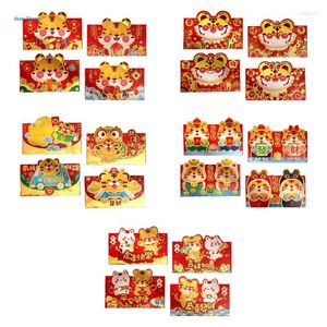 Karty pozdrowienia 4PCS 2022 Chińskie czerwone koperty Hongbao Wrap Bag Cartoon Tiger Lucky Money Pockets