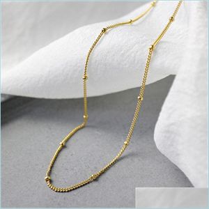 Chains 100% 925 Sterling Sier Choker Necklace 35Cmand5Cm Short Chain Gold Thin Slim Luxury Beads Jewelry Rock Punk Jewels Drop Deliv Dhrvd