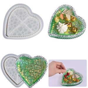 Moldes de bandeja de prato de resina em forma de coração com borda de onda e marca d'água de calça de silicone flexível molde de jóia de silicone