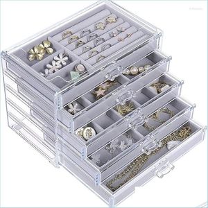 Jewelry Pouches Bags Jewelry Pouches 5 Ders Mti Layer Acrylic Organizer For Girl Earrings Display Transparent Case Plastic Storage Dhldr