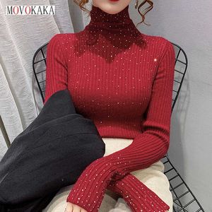 Women's Knits Tees MKAKA Winter Turtleneck Sweaters Women Sparkling Diamond Tops Slim Fit Pullover Women Knitted Sweater Jumpers Thick Warm Pull T221012