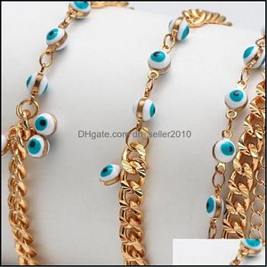 Link Chain 5st Lucky Eye Copper Turkish Blue Armband Gold Cuban Chains Justerbara f￶r kvinnor och m￤n Fashion Jewelry 3726 Q2 Drop DHMM2