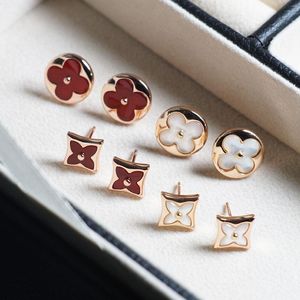 2022 Four-leaf clover Stud lucky earrings female sterling silver new rose gold temperament white mother-of-pearl design sense niche light luxury all-match earrings