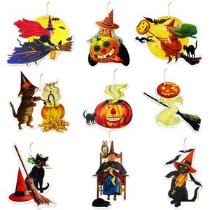 Decorazioni natalizie Decorazioni natalizie Ornamenti di Halloween Streghe vintage appese all'albero di legno Retro zucca fantasma gatto nero Pe Dhokj