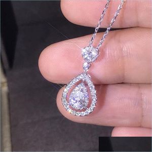 Anhänger Halsketten Victoria Sparkling Luxus Anhänger Schmuck 925 Sterling Füllen Tropfen Wasser Weiß Topas Birne CZ Diamant Frauen Anhänger Dhxyk