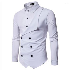 Männer Casual Hemden Herbst Schneiden Doppel Schwelle Mens Slim Langarm Kleid Camisa Masculina Männer