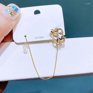 Orecchini a bottone Clip geometrica alla moda con polsino sull'orecchio con orecchino a catena lunga per gioielli da donna in zirconi cubici color oro