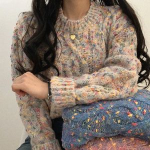 Women's Knits Tees New Oversized Candy Contrast Color Dot Coarse Knitted Sweater Women Long Sleeves O Neck Pullover Sweater Casual Knitted 71F T221012