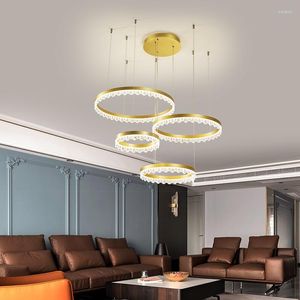 Kolye lambaları Modern kristal yüzük LED avize kapalı aydınlatma oturma odası yemek lambası asılı dekor