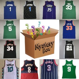 MYSTERY BOX baskettröjor Mystery Boxes Sportskjorta Presenter till alla skjortor 15 Vince Carter Tim Duncan Dikembe Mutombo Latrell Sprewell Skickas på måfå tröja